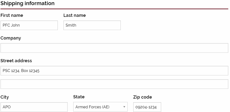 Example of Entering APO Address