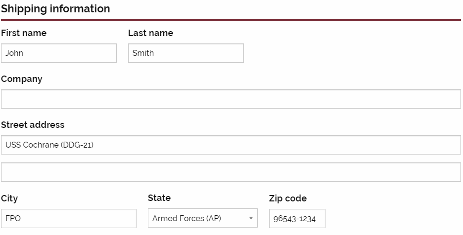 FPO Example of entering address